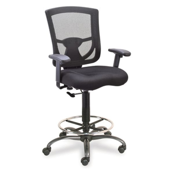 CoolMesh Pro Mesh Back Task Stool with Adjustable Arms, Upholstered Seat, Footring and Black Base